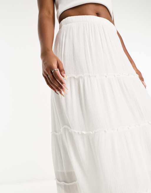 womens white tiered maxi skirt