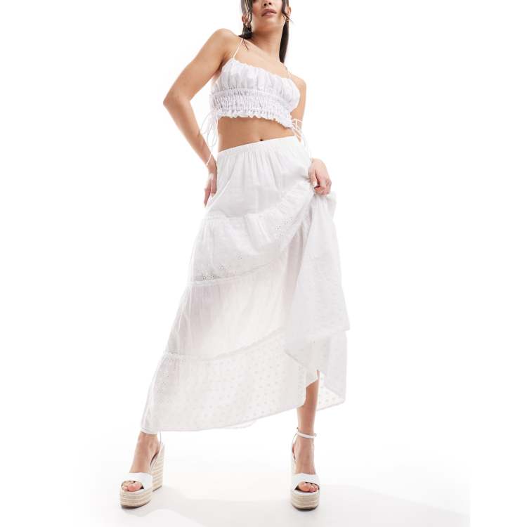 Hollister tiered maxi skirt in white