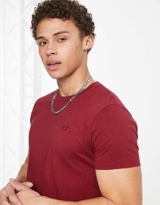 Hollister tonal icon logo t shirt in burgundy