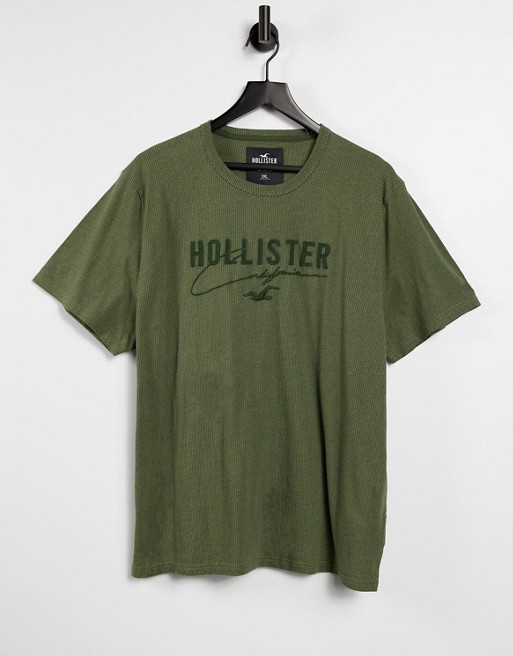 Hollister tonal tech logo t-shirt in olive marl