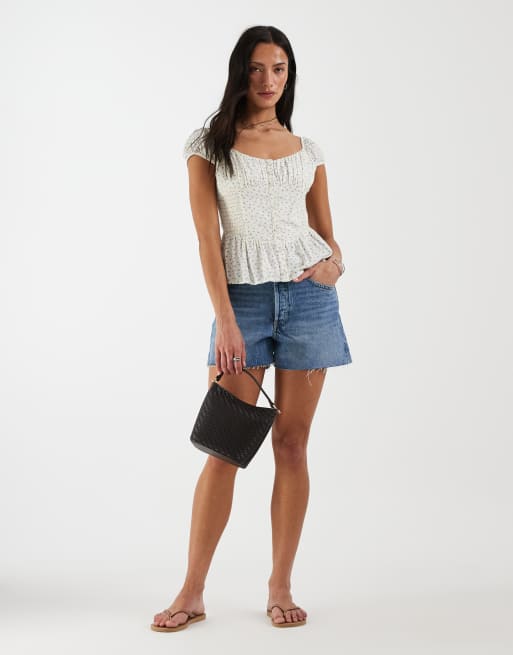 Hollister - Top à basque et décolleté en cœur - Jaune clair à petites fleurs, 2 de 4
