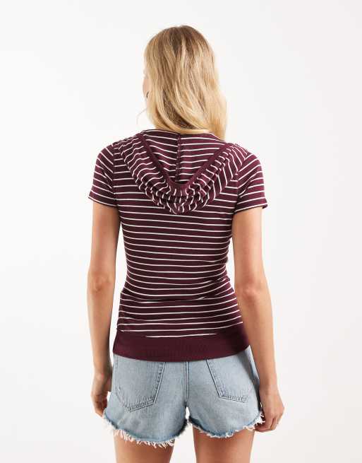 Hollister top à capuche à manches courtes avec logo iconique à rayures bordeaux, 4 de 4