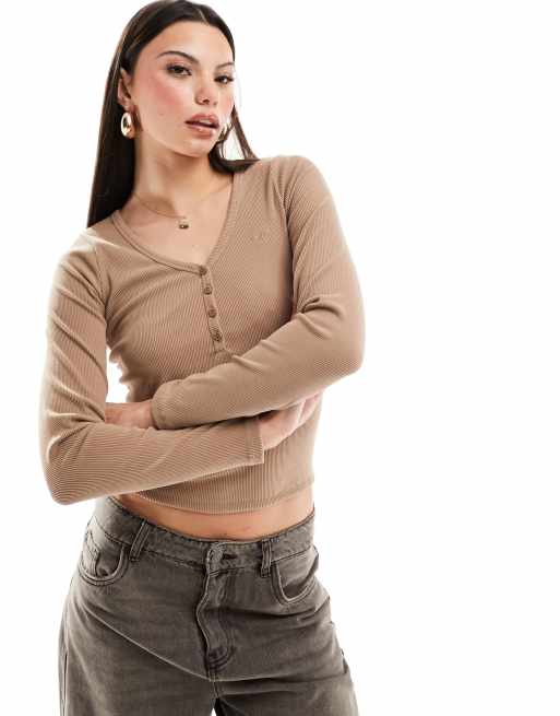 Hollister - Top à col tunisien sans coutures avec logo - Marron