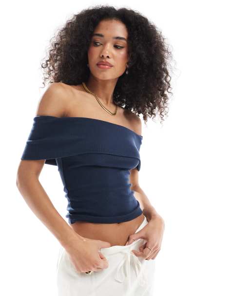 Hollister - Top a maniche corte con spalle scoperte blu cielo - view 1