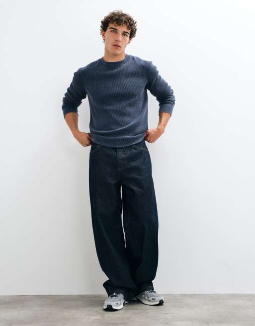 Hollister top a maniche lunghe con girocollo in tessuto a nido d'ape blu navy, 2 di 10