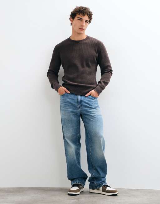Hollister top a maniche lunghe con girocollo in tessuto a nido d'ape marrone, 2 di 5