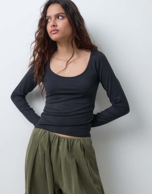 Hollister top a maniche lunghe double-face senza cuciture nero, 1 di 5