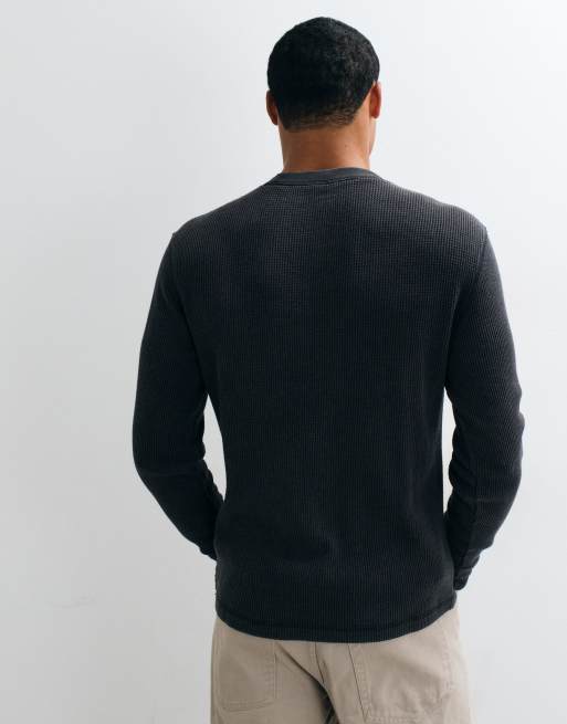 Hollister top a maniche lunghe girocollo in tessuto a nido d'ape nero, 3 di 9