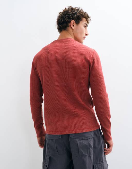 Hollister top a maniche lunghe girocollo in tessuto a nido d'ape rosso, 5 di 5