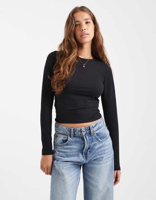 Hollister - Top a maniche lunghe girocollo nero