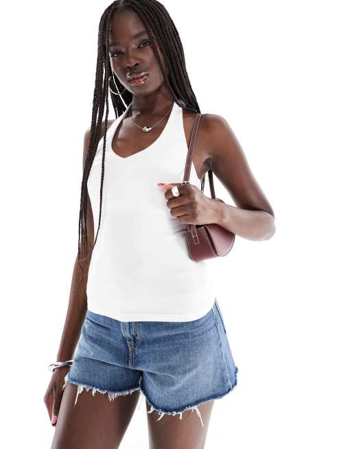 Hollister - Top allacciato al collo bianco con spalline sottili