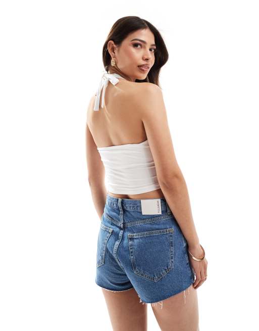 Hollister Top allacciato al collo con scollo a V bianco e