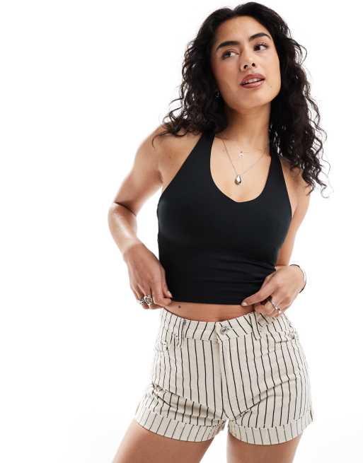 Hollister - Top allacciato al collo con scollo squadrato nero e reggiseno