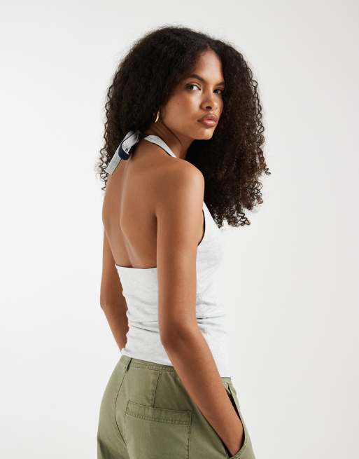 Hollister - Top allacciato al collo double-face senza cuciture grigio e blu navy, 4 di 4