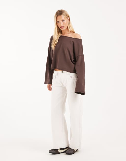 Hollister top ample à épaules dénudées en marron délavé, 3 de 4