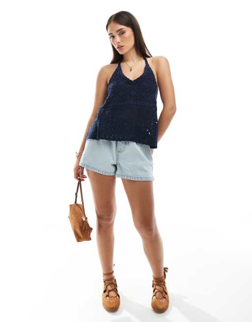 Top Débardeur Bleu Et Noir - Taille XS/34, Polyester, Femme, Très Bon état