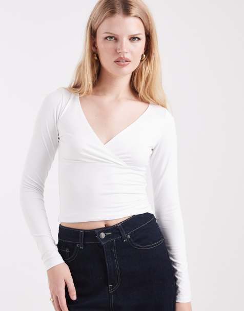 Hollister - Top avvolgente bianco a maniche lunghe senza cuciture - view 1