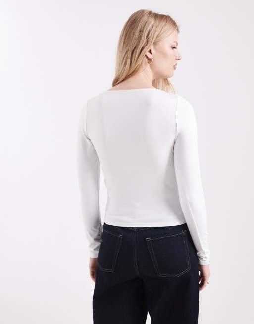 Hollister - Top avvolgente bianco a maniche lunghe senza cuciture, 4 di 4