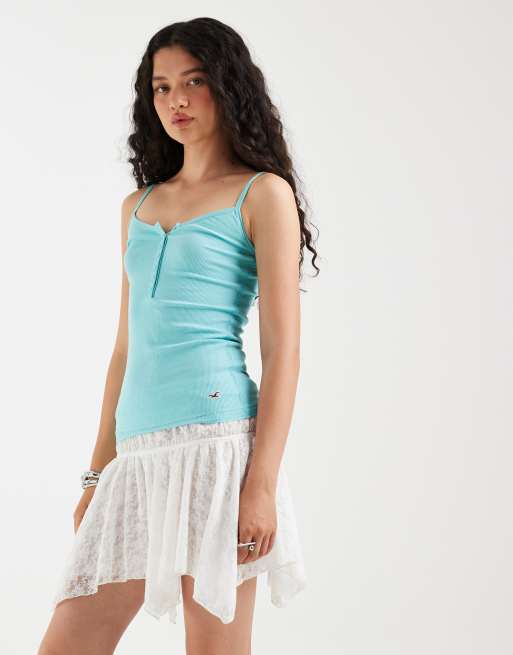Hollister - Top azul claro de tirantes con cuello panadero