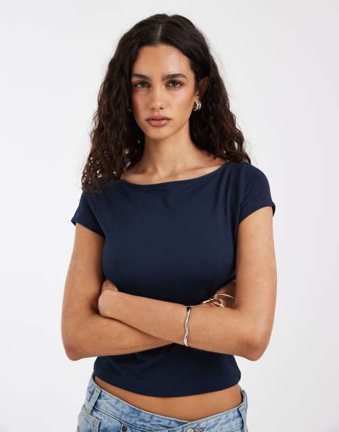 Hollister - Top azul marino sin costuras con cuello recto - view 1