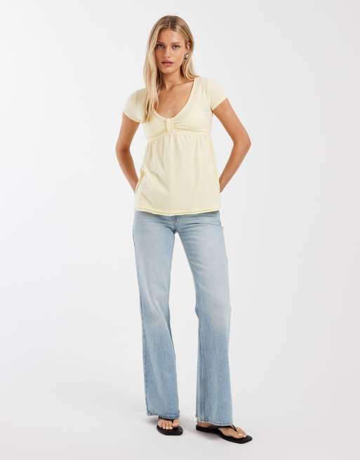 Hollister - Top babydoll à manches courtes - Jaune, 3 de 4