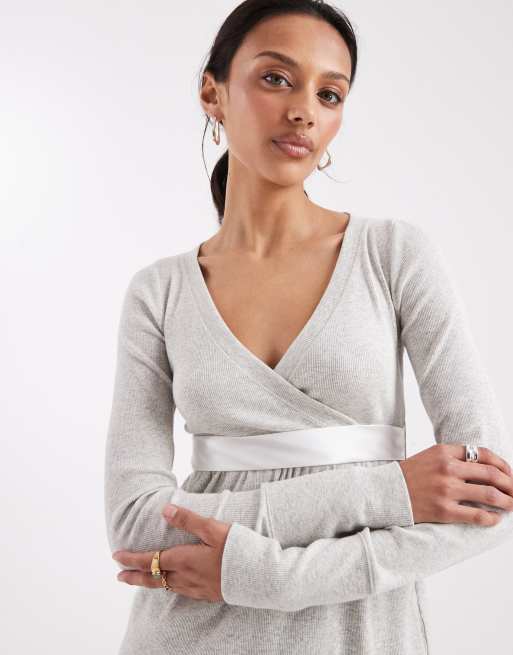 Hollister - Top babydoll à manches longues et col V - Gris, 4 de 4