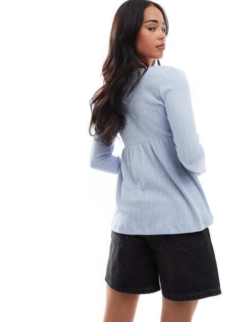 Hollister - Top babydoll a maniche lunghe traforato blu, 4 di 4