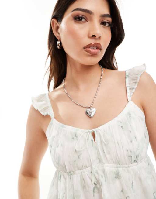 Hollister - Top babydoll en mousse à épaules dénudées - Blanc fleuri, 4 de 4