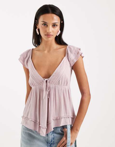 Hollister - Top babydoll style bohème avec ourlet en pointe - Rose - view 1
