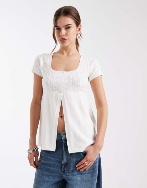 Hollister - Top babydoll style corset à manches courtes - Blanc - view 1