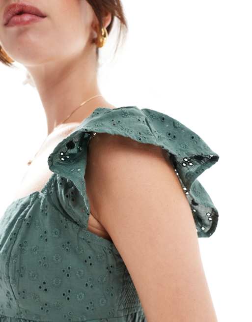 Hollister - Top babydoll verde con scollo squadrato, 3 di 4