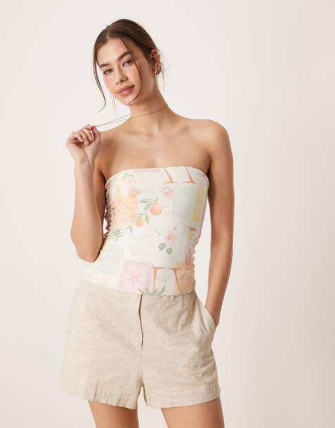 Hollister - Top bandeau réversible à rabat et imprimé fruit - Jaune - view 1