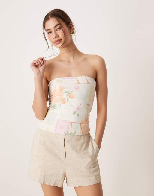 Hollister - Top bandeau réversible à rabat et imprimé fruit - Jaune