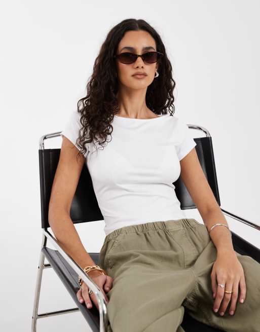 Hollister - Top bianco senza cuciture con scollo a barchetta