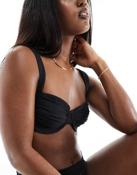 Hollister - Top bikini nero a coste con ferretto in coordinato - view 1