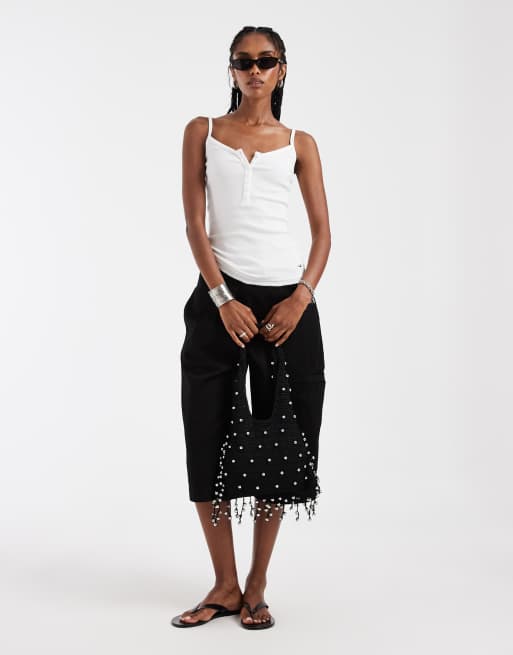 Hollister - Top blanco de tirantes con cuello panadero, 3 de 4