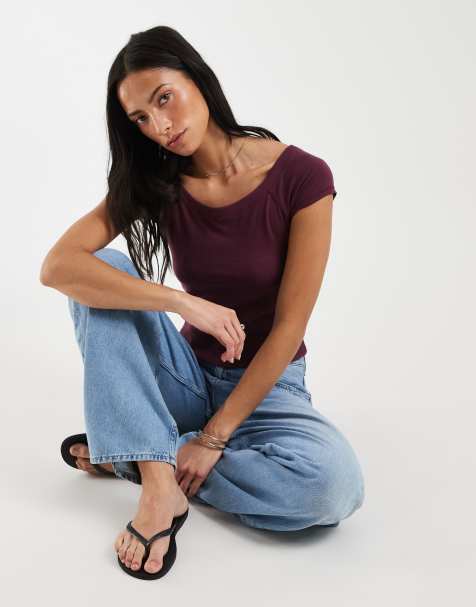 Hollister - Top bordeaux con scollo a barchetta - view 1