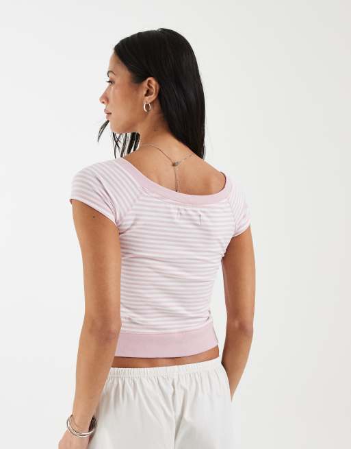Hollister - top con cuello ancho a rayas rosas, 4 de 4