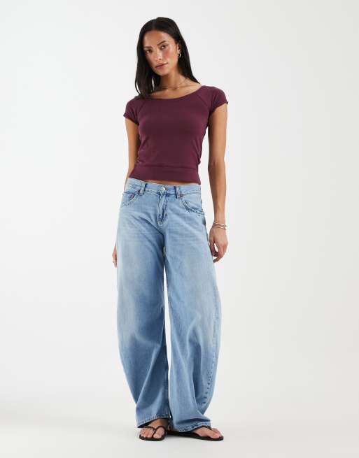 Hollister - top con cuello ancho en burdeos, 3 de 4