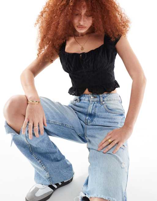 Hollister Top corset a mancherons Noir