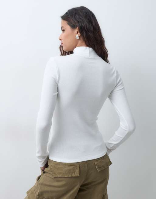 Hollister top de manga larga con cuello vuelto en blanco, 4 de 5