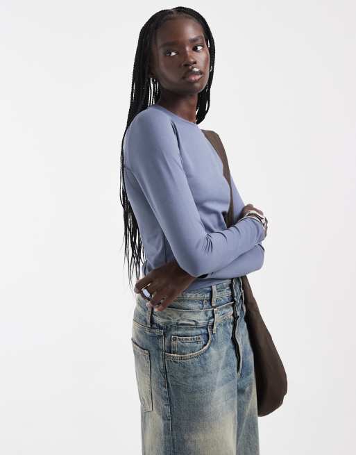 Hollister - top de manga larga sin costuras en azul, 3 de 4