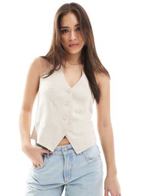 Hollister - Top dos nu style gilet de costume - Grège - view 1