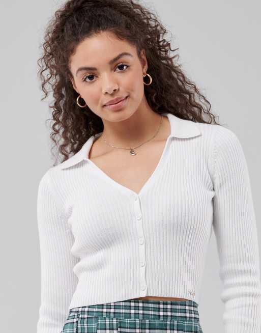 Hollister - Top en maille à col polo - Blanc