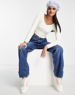 Hollister off the shoulder knitted top in cream - ASOS Price Checker