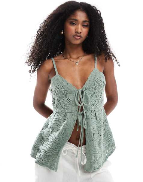 Hollister - Top en maille au crochet noué devant - Vert - view 1