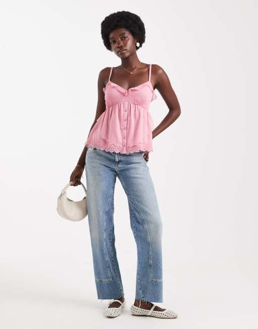 Top Rose à Bretelles Spaghetti Avec Pastilles Irisées - Dos Nu - Taille 36 - Marque She's