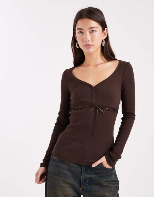 Hollister - Top girocollo a maniche lunghe marrone