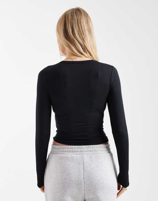 Hollister - Top girocollo a maniche lunghe senza cuciture nero, 4 di 4