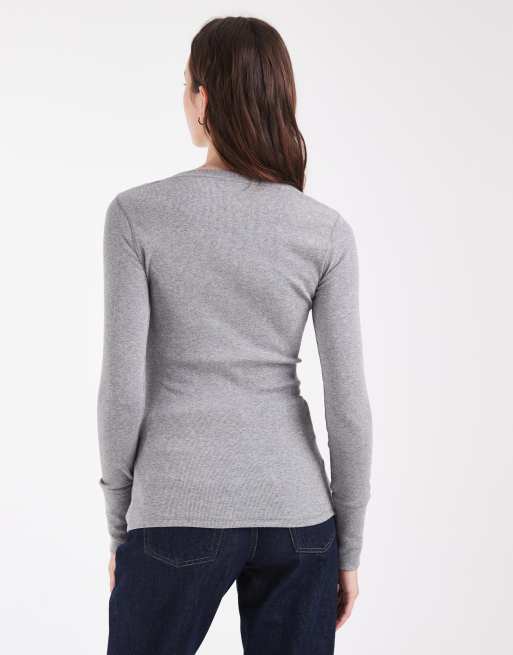 Hollister top Henley à manches longues avec logo icon en gris, 3 de 4